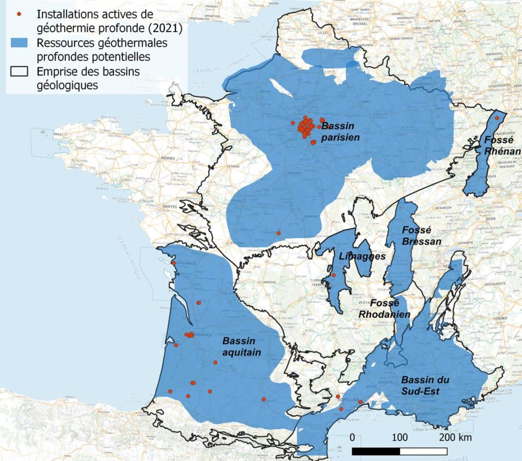 Carte installation ressources geothermales profondes en France